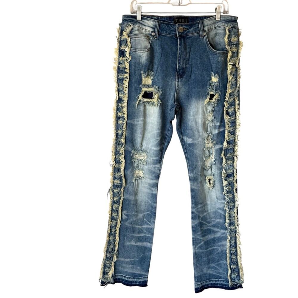 Men's Thrt Shredded Denim Flare Leg Jeans Size 36